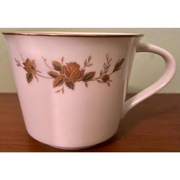 Vintage Set of Eight Noritake Ninon Gold Roses Porcelain 3.5” x 2.75” Flat Cups - Picture 1 of 6